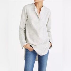 Madewell Wellspring Tunic popover v-neck top blouse gray stripes neutral medium